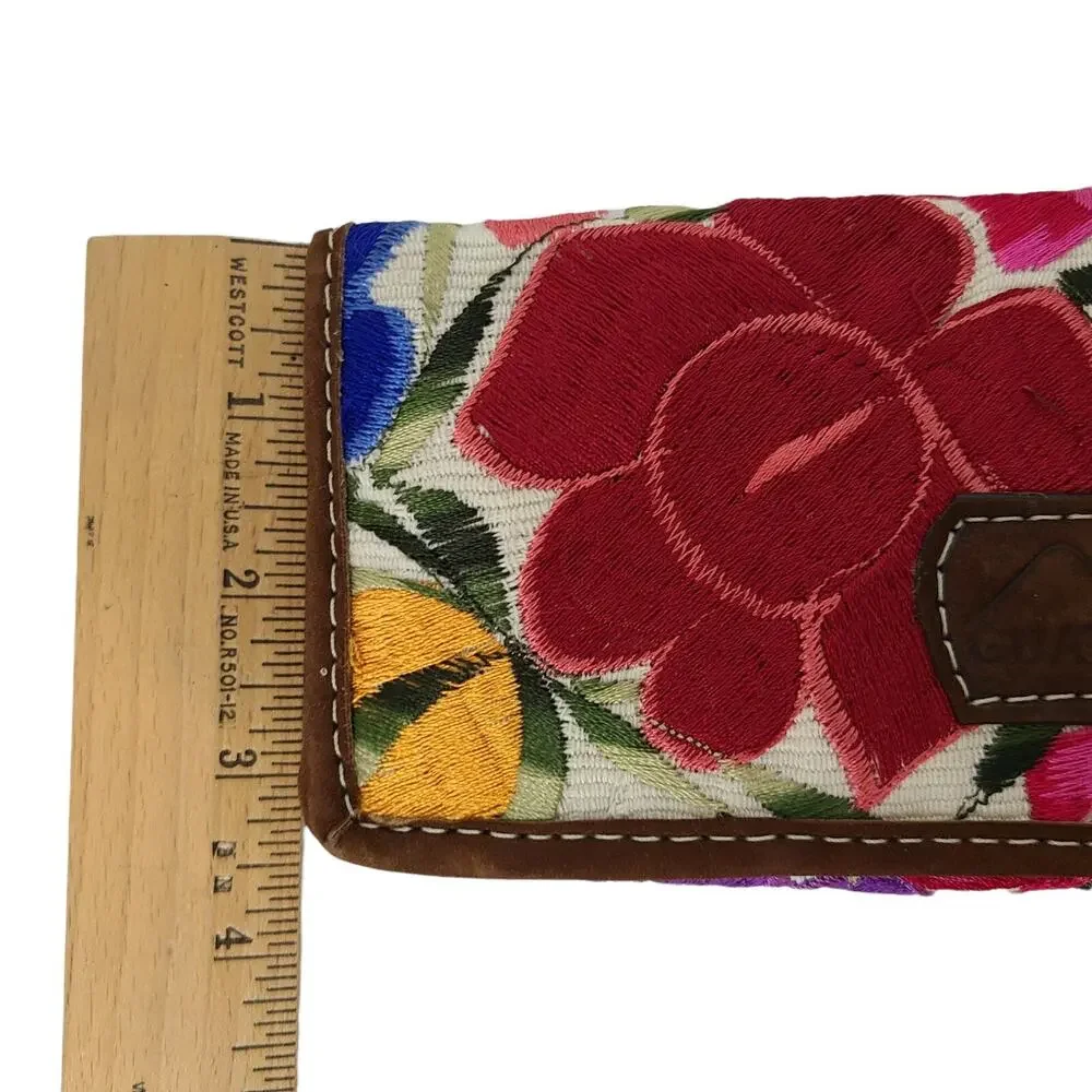 Bohemian Floral Embroidered‎ Women's Trifold Wallet Made in Guatemala Colorful